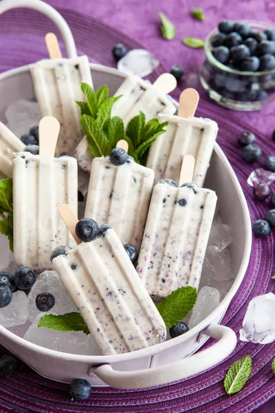 Ice cream popsicles with blueberries — Stock Photo, Image