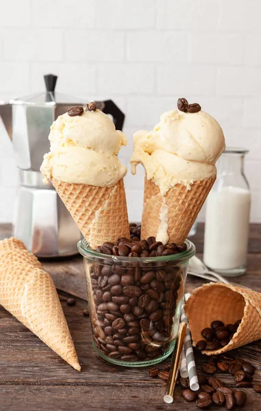 Scoops of ice cream in waffle cones — Stock Photo, Image