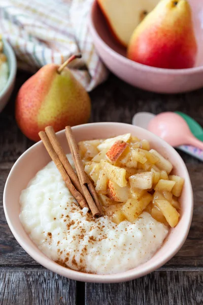 Rice pudding with apple compote — Stock Photo, Image