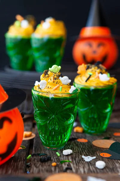 Green Jelly Scary Skull Glasses Halloween — Stock Photo, Image