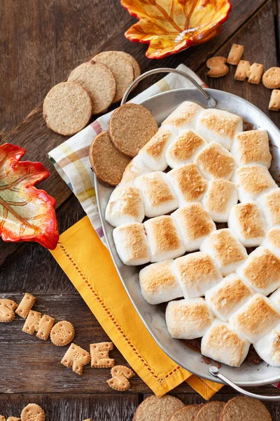 Sweet Mores Dip Chocolate Roasted Marshmallows — Stock Photo, Image