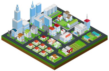 Grafik şehir cityscape, ev, gayrimenkul ve İnşaat Mimarlık ve doğa ortamında izole arka planda, 3d izometrik tasarım oluşturun tarafından vecto