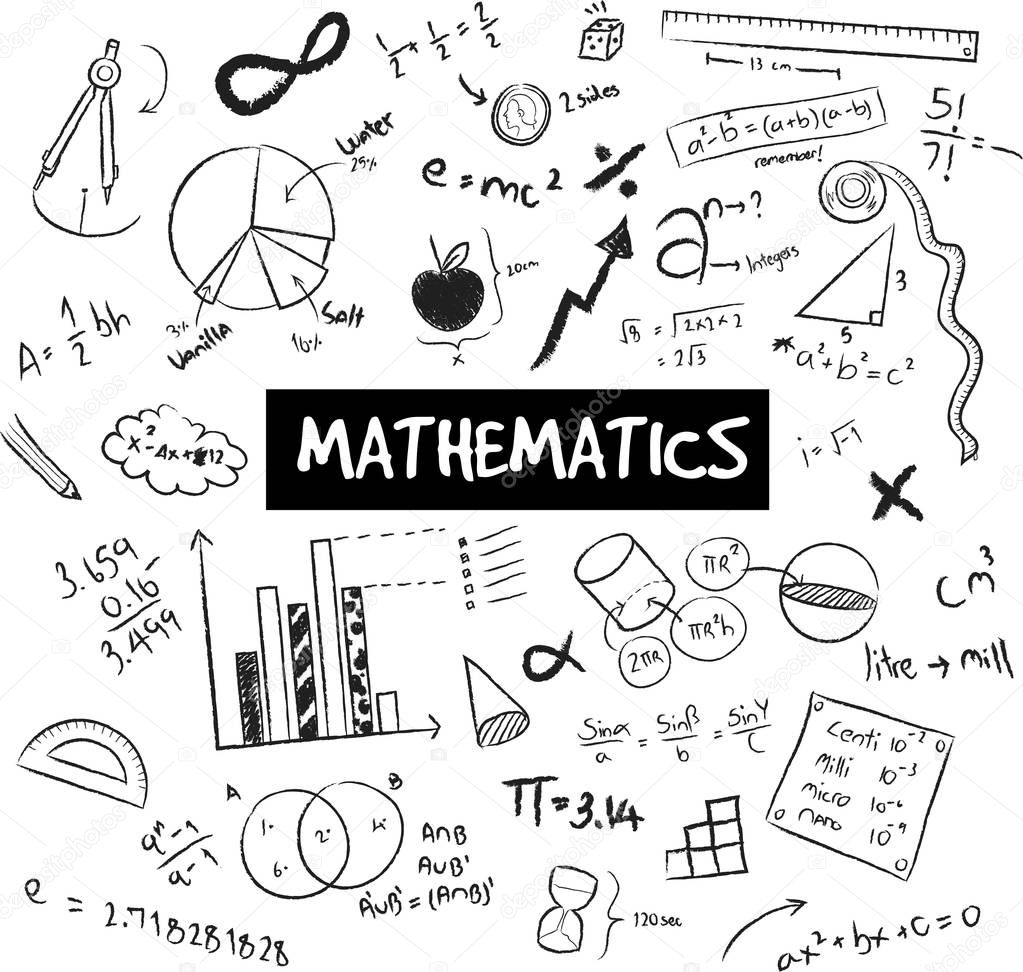 Math theory and mathematical formula equation and model or graph doodle handwriting icon in white isolated backgroundl used for school education, create by vecto