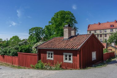 Stockholm 'de eski ahşap evler. Sodermalm bölgesi. İsveç. İskandinavya.