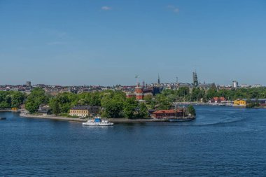 Sodermalm bölgesinden Stockholm manzarası. Skeppsholmen ve Kastellholmen Panoraması.