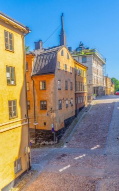 Stockholm 'deki eski evler. Sodermalm bölgesi. İsveç. İskandinavya.