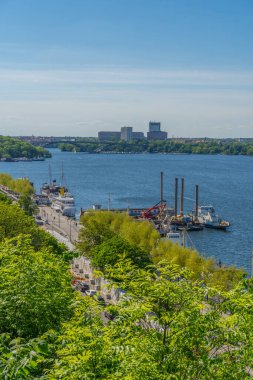 Stockholm manzarası. Malaren Gölü ile şehir panoraması. İsveç. İskandinavya