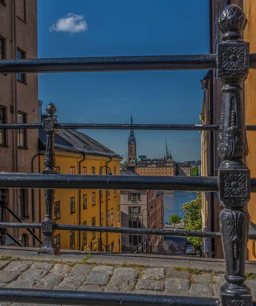 Alte Häuser Und Blauer Himmel Stockholm Bezirk Sodermalm Schweden Skandinavien — Stockfoto