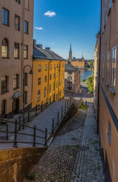 Stockholm 'de eski bir cadde. Sodermalm bölgesi. İsveç. İskandinavya.