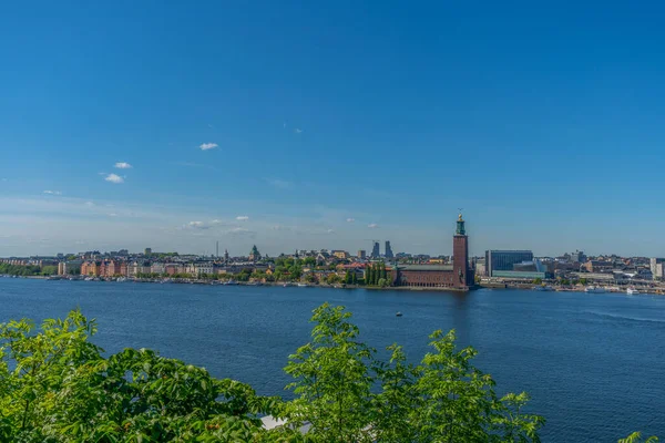 Stockholmská Radnice Stockholmský Stadion Pohled Jezero Malaren Oblasti Sodermalm — Stock fotografie