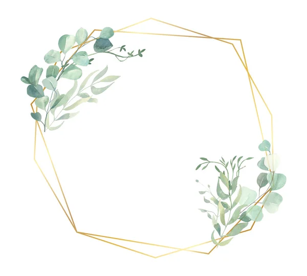 Aquarelle peint à la main feuilles frame.Aquarelle illustration florale avec des branches - pour invitation de mariage, papeterie, salutations, fonds d'écran, fond. — Photo