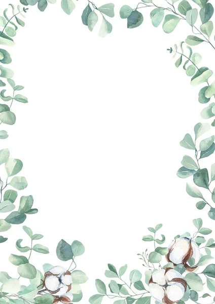 Watercolor hand painted leaves frame.Watercolor floral illustration with branches - para convite de casamento, estacionário, saudações, papéis de parede, fundo. — Fotografia de Stock