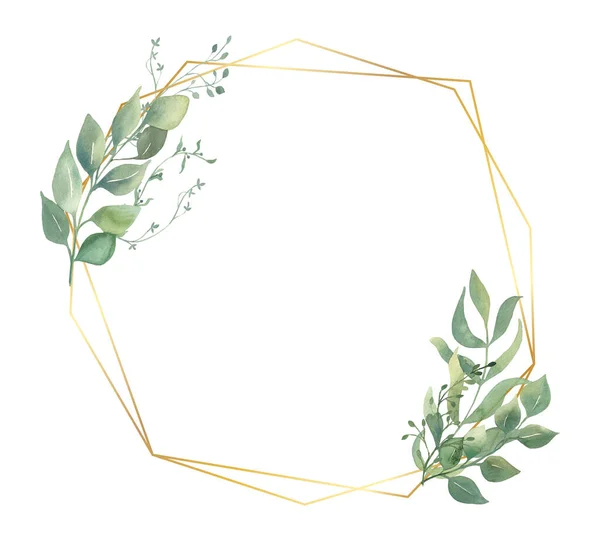 Akvarell handmålade blad rame.Akvarell blommig illustration med grenar - för bröllop inbjudan, stationära, hälsningar, tapeter, bakgrund. — Stockfoto