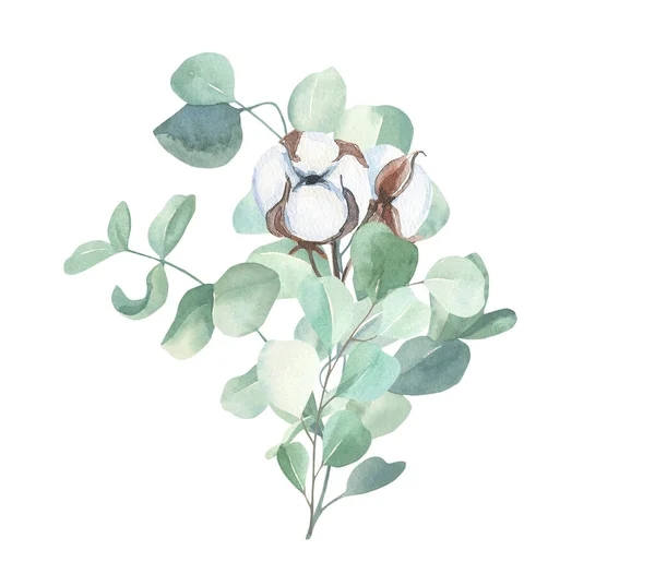 Aquarelle collection d'illustration florale brunchs feuilles vertes, pour le mariage papeterie, fonds d'écran, salutations, fond. Aquarelle Eucalyptus, olive, feuilles vertes. — Photo