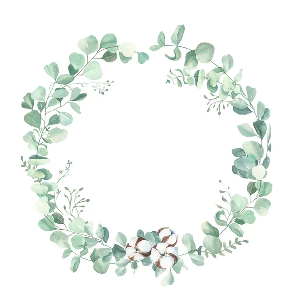 Akvarell handmålade blad rame.Akvarell blommig illustration med grenar - för bröllop inbjudan, stationära, hälsningar, tapeter, bakgrund. — Stockfoto