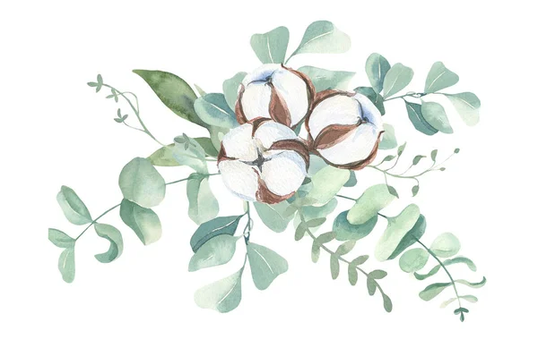 Coleção de ilustração floral aquarela - brunches de folha verde, para casamento estacionário, papéis de parede, saudações, fundo. Aquarela Eucalipto, azeitona, folhas verdes. — Fotografia de Stock