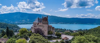 Annecy city, lake and castle from above, in southeastern France clipart