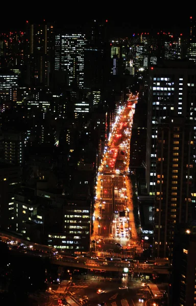 Gatuutsikt från Tokyo Tower på natten, i Japan — Stockfoto
