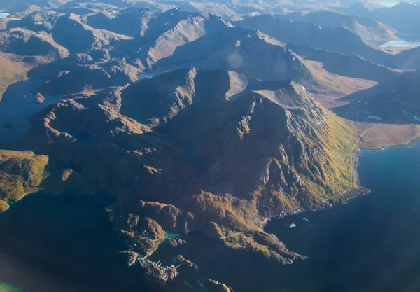 View of Lofoten from the plane, in Norway — стоковое фото