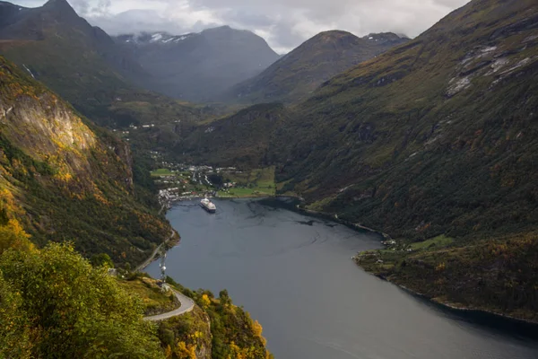 View of the geiranger fjord from the cruise, in Norway — стоковое фото