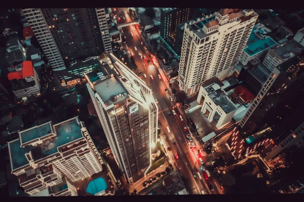 Sião e Rachathewi vistas de cima por noite em Bangkok Tailândia — Fotografia de Stock