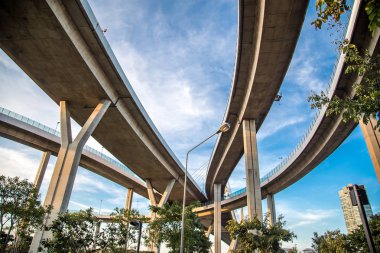 Bangkok Tayland gün batımında Bhumibol köprü manzarası