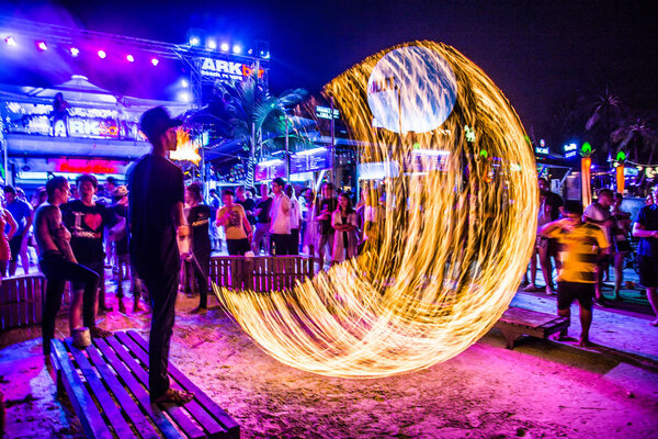 Fire show on the beach in Koh Samui in Thailand