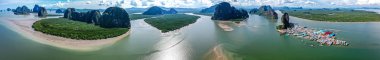 Tayland Phang Nga milli parkı Panyee Müslüman yüzen köy havadan görünümü