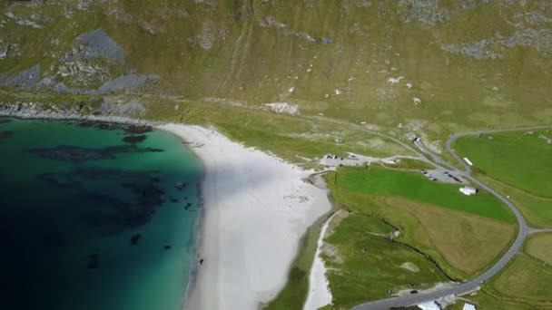 ノルウェーのロフトテン島とビーチの空撮 — ストック動画