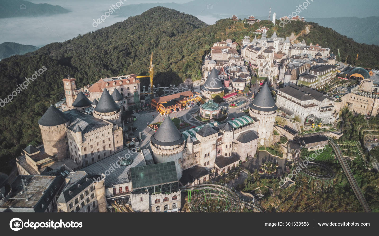 Bana Hills And Golden Bridge From Above French Village Sun World