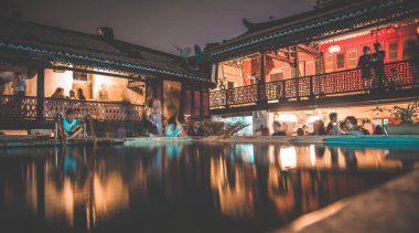 Çin Mahallesi tasarımı Bangkok Tayland 'da gece gündüz