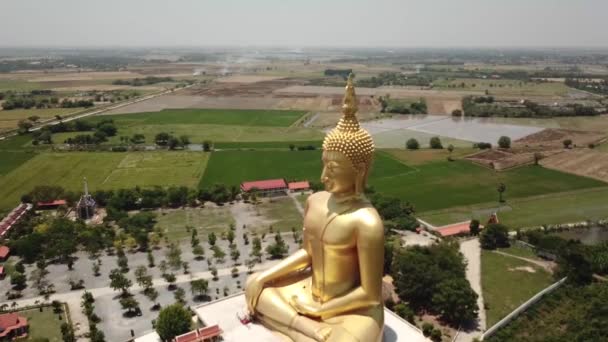 Letecký pohled Wat Muang, největší socha Buddhy v Thajsku — Stock video