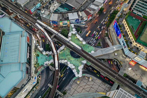 MBK Skywalk view from above in Bangkok Thailand