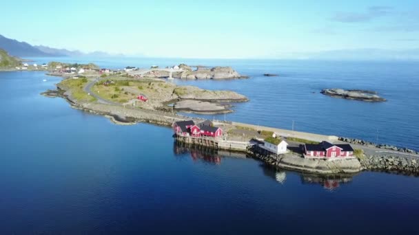 Wyspy Lofoten i widok z lotu ptaka na plażę w Norwegii — Wideo stockowe