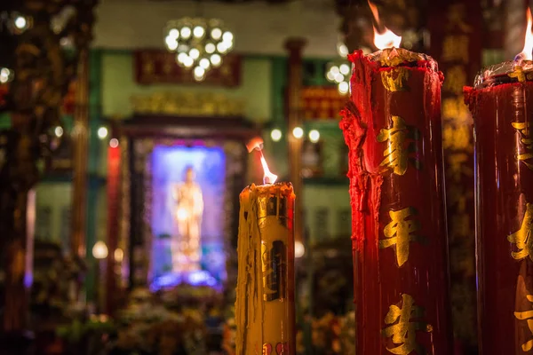 Chinatown Çin tapınağı gece manzarası, Bangkok, Tayland