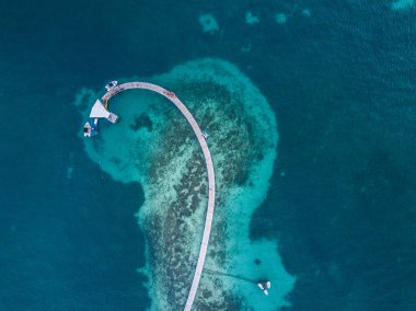 Karayip adalarında, yukarıdan Martinik plaj ve dağ manzarası