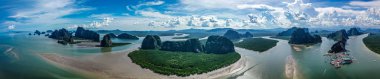 Tayland Phang Nga milli parkı Panyee Müslüman yüzen köy havadan görünümü