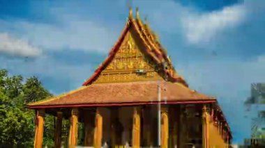 Laos'taki Vientane tapınakları ve sokak zaman atlamalı