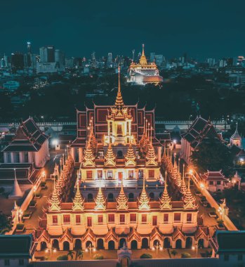 Tayland 'ın Bangkok kentindeki Loha Prasat tapınağının havadan görünüşü