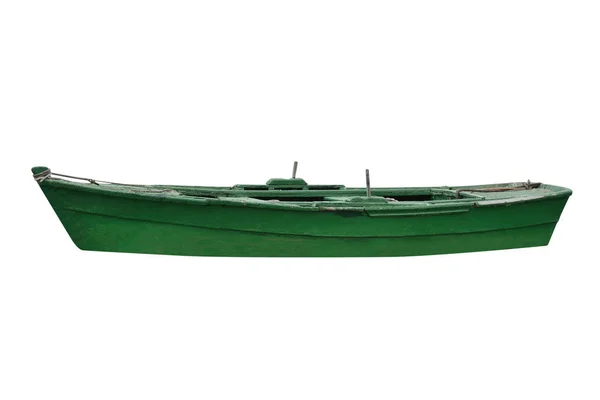 Πράσινο Ξύλινο Αλιευτικό Σκάφος Απομονωμένο Λευκό Φόντο — Φωτογραφία Αρχείου