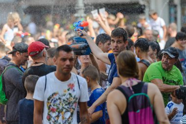 Villagarcia de Arousa, Galiçya, İspanya - 16 Ağustos 2018: yıllık geleneksel su Festivali.