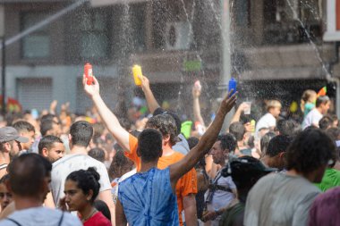 Villagarcia de Arousa, Galiçya, İspanya - 16 Ağustos 2018: yıllık geleneksel su Festivali.