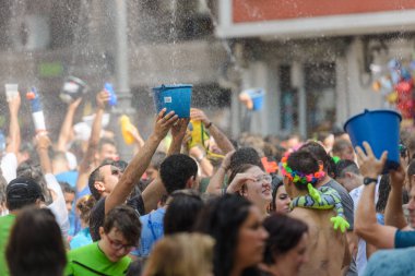 Villagarcia de Arousa, Galiçya, İspanya - 16 Ağustos 2018: yıllık geleneksel su Festivali.