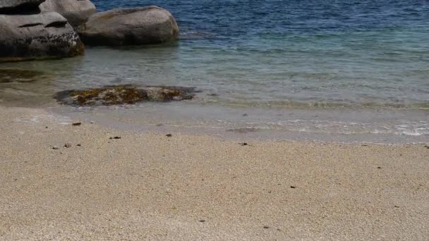 Bellissimo Paesaggio Marino Spiaggia Tropicale Vuota Circondata Massi Pietra — Video Stock