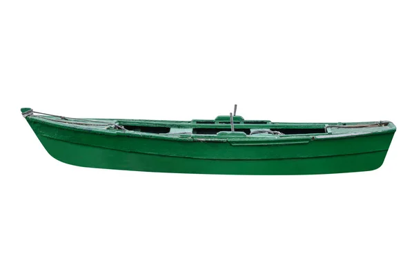 Зеленая Деревянная Рыбацкая Лодка Белом Фоне — стоковое фото