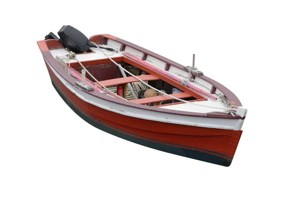 Red Wooden Fishing Boat Isolated White Background — Stock Photo, Image