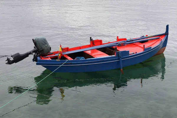 Blue Fishing Wooden Boat Moored Sea — стоковое фото