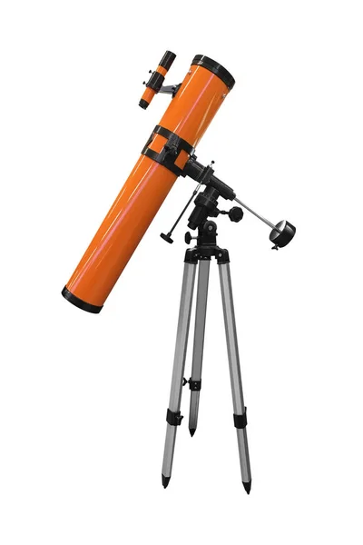 Orangefarbenes Teleskop Auf Einem Stativ Isoliert Auf Weißem Hintergrund — Stockfoto