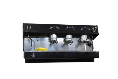 Kahve makinesi beyaz arka planda izole edilmiş.