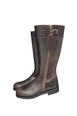 izole üzerinde beyaz arka plan yüksek kahverengi deri çizmeler